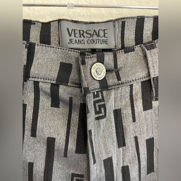 VERSACE Grecian print black and silver designer Pants. 29 - Picture 11 of 12